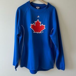 MENS Majestic Blue Maple Leaf Blue Jays Fleece Sweater